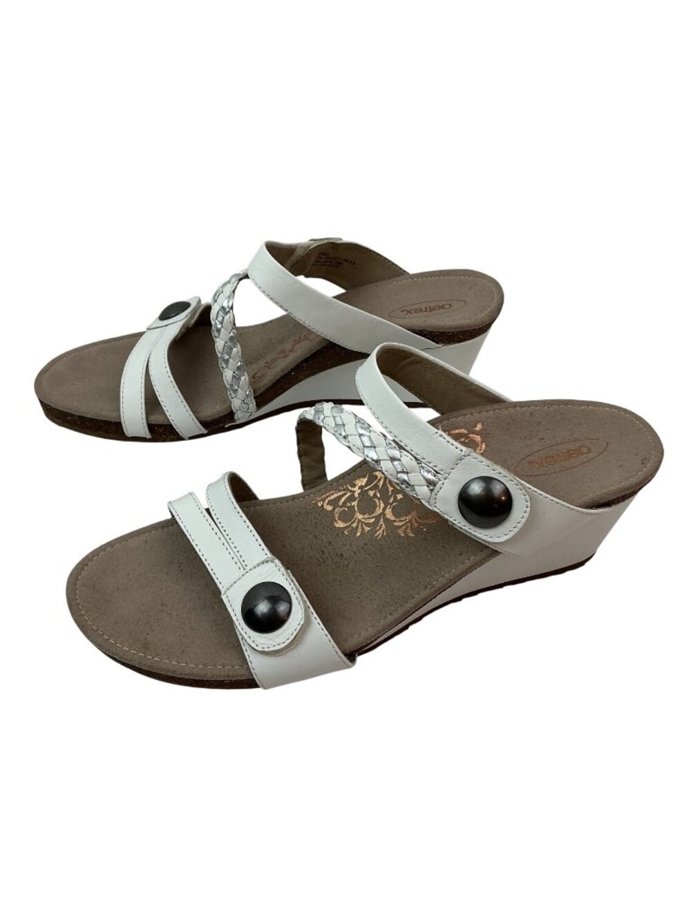 Aetrex Lydia Leather Braided Wedge Sandals Womens 10.5-11 White